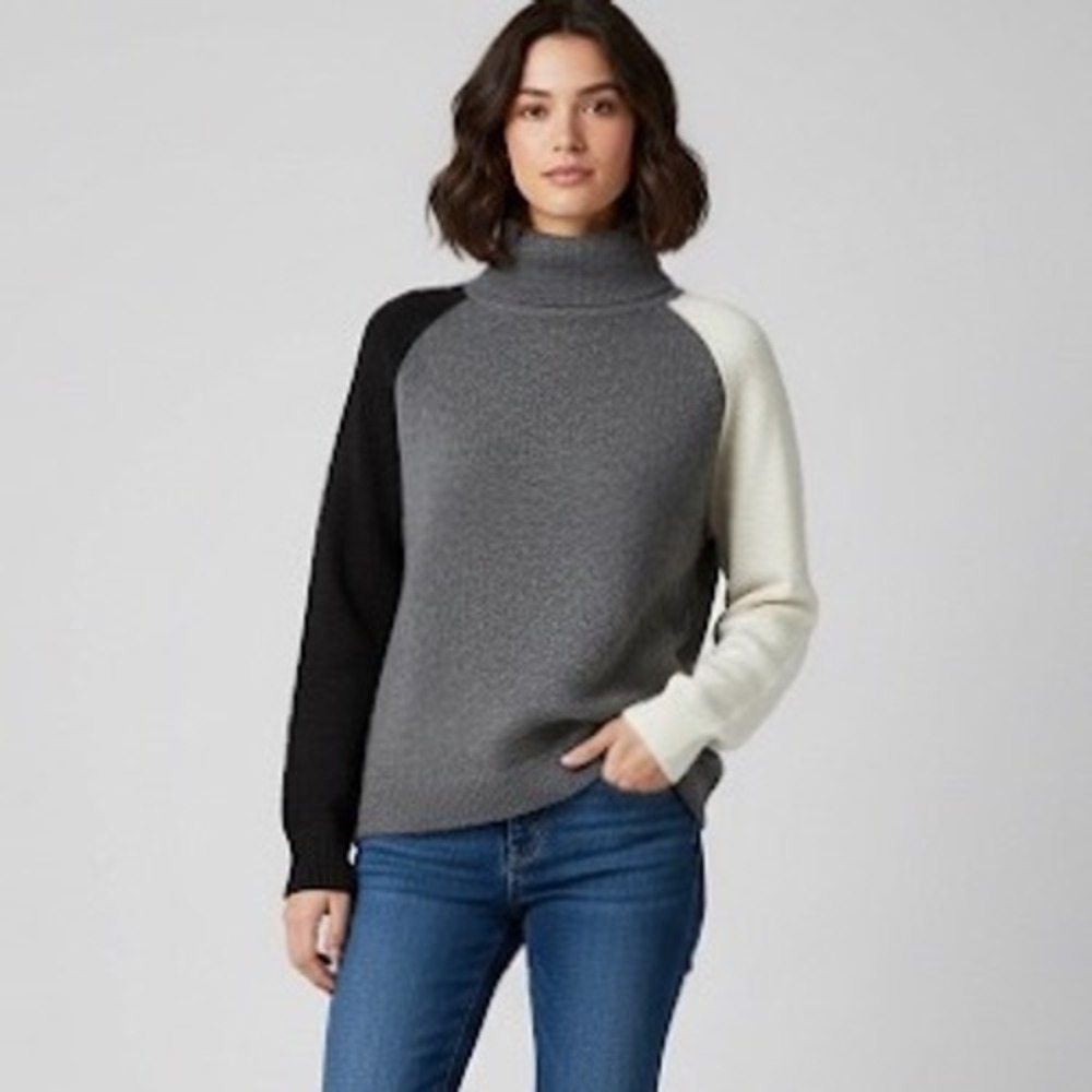 $395 Majestic Filatures Sweater Women Large Gray Deluxe Tricot Cashmere Wool